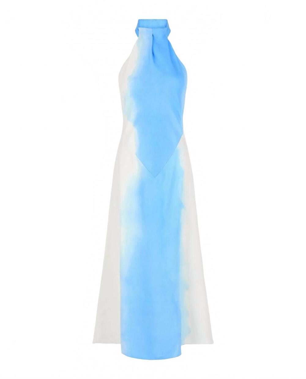 NEW SALVATORE FERRAGAMO women's abstract-print halterneck dress in multi blue /